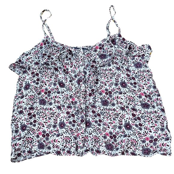 SOLD american eagle floral fairycore ruffle crop top summer tank top size large - Picture 2 of 11